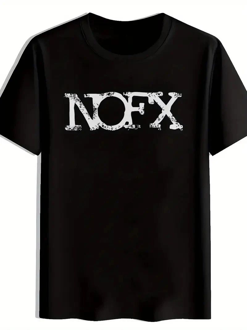 Men's Casual NOFX Graphic T-Shirt - Distressed Letter Print Round Neck Summer Te