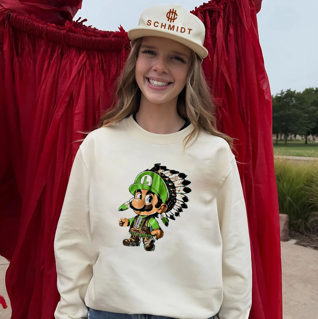 Luigi Native American Headdress Cartoon shirt