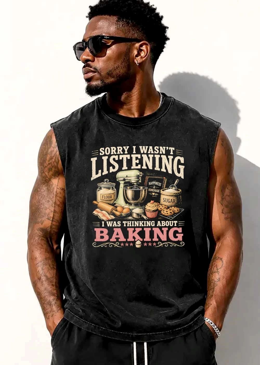 Sorry I Wasnt Listening Was Thinking About Baking Vintage Stand Mixer Flour Sugar Cupcake shirt