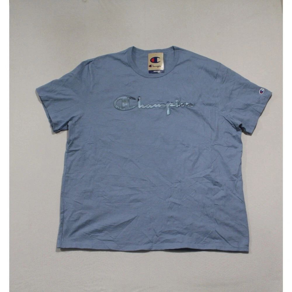 Champions Men Blue Tee Shirt 3-D Emblem Short Sleeve Casual Size 3XL