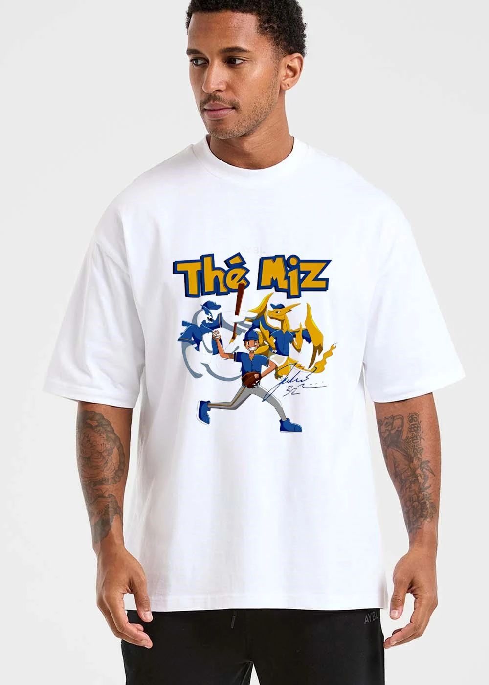 The Miz Julio 32 Cartoon Baseball Player Lugia Charizard shirt