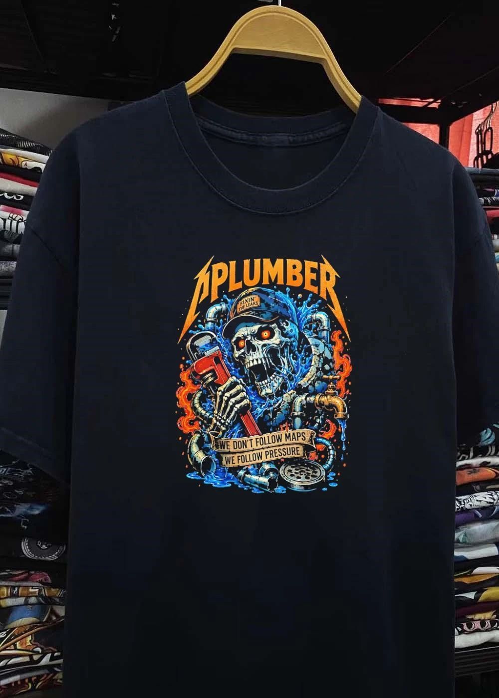 Plumber Fixin The Leaks Skeleton Holding Wrench We Dont Follow Maps Pressure T-Shirt
