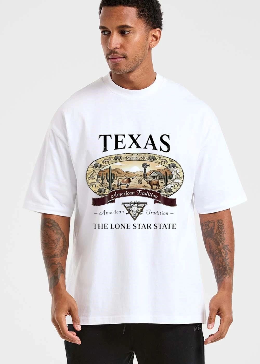 Texas American Tradition The Lone Star State Longhorn Cattle Desert Windmill Oval Frame shirt