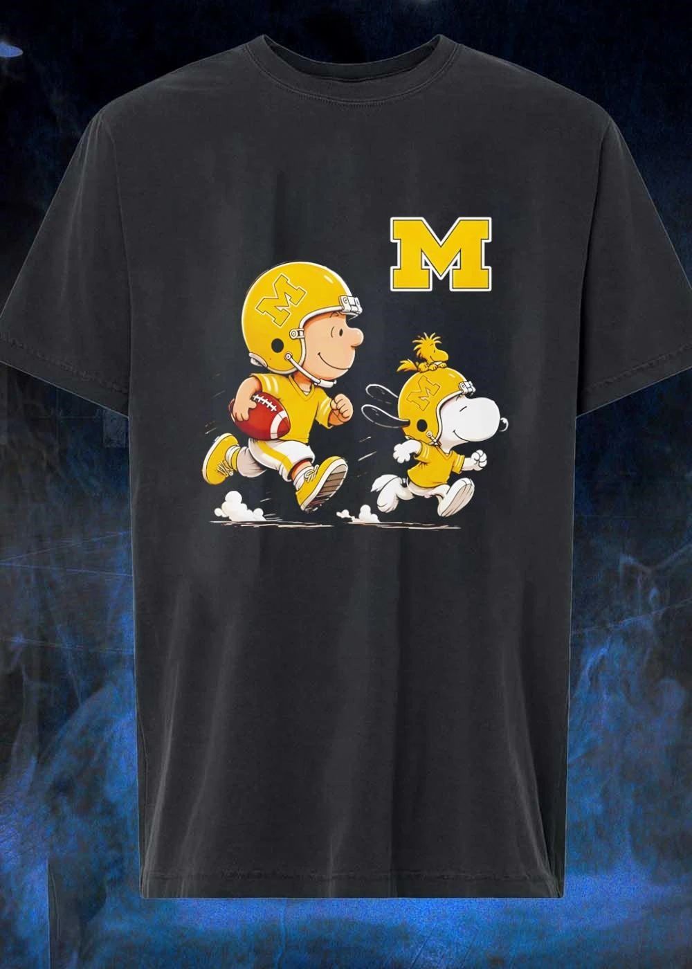 Peanuts and Woodstock Running Football M Michigan shirt