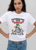 Asshole Dad And Smartass Daughter Best Friends For Life Cartoon Smiling Father Little Wolf Red Heart Ribbon shirt