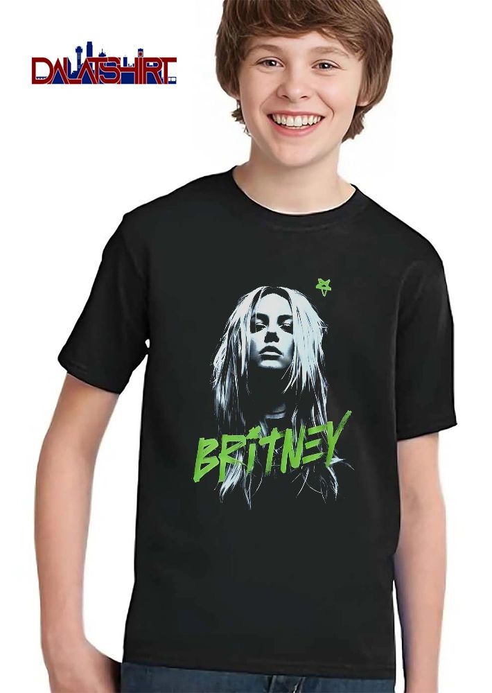 Britney Bootleg Grayscale Female Portrait Neon Green Graffiti Star shirt