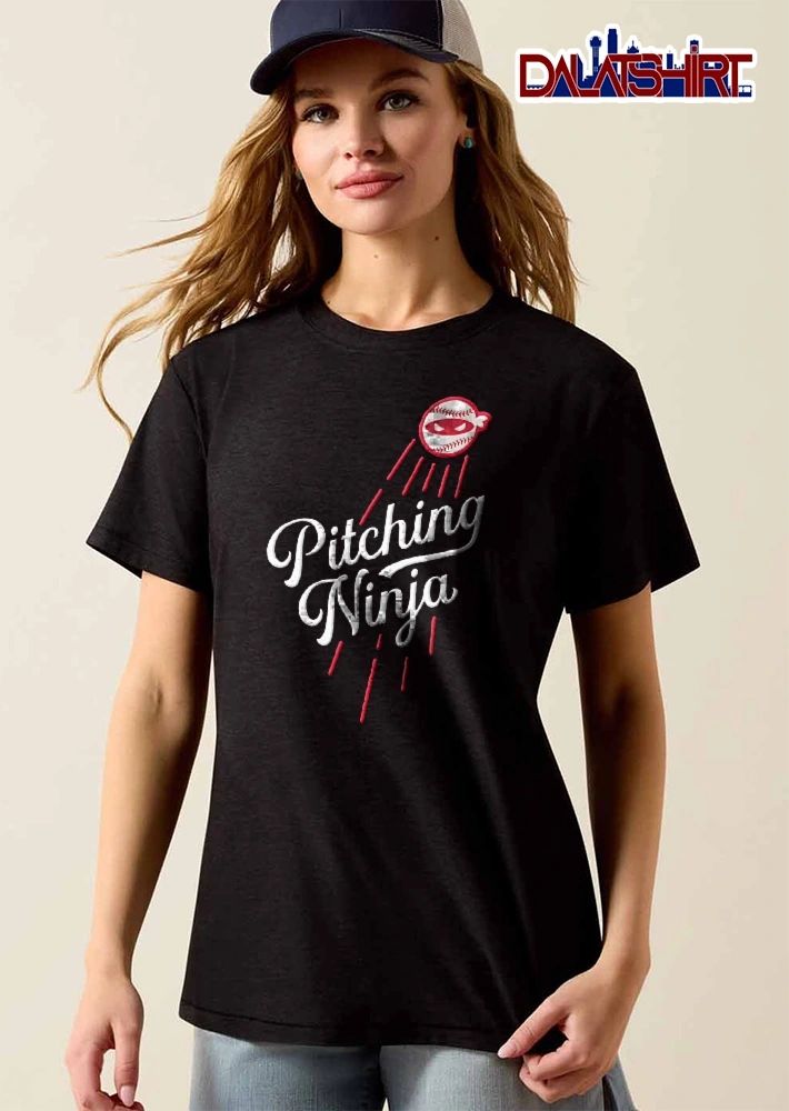 Pitching Ninja Masked Baseball Flying Red Motion Lines Script shirt