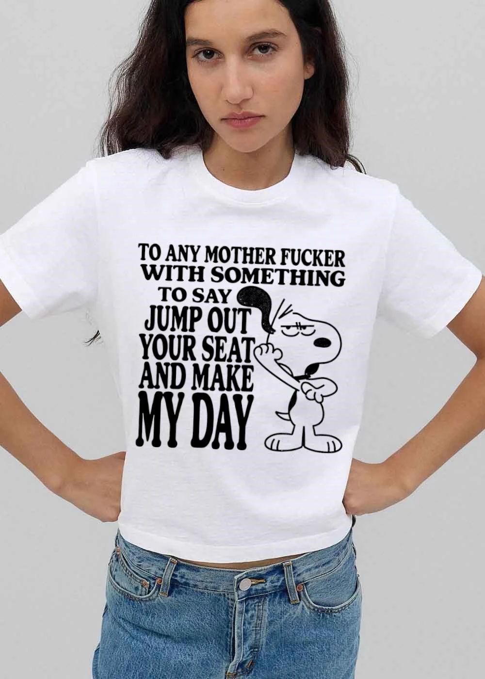 Original To Any Mother Fucker With Something Say Jump Out Your Seat And Make My Day Angry Cartoon Dog shirt