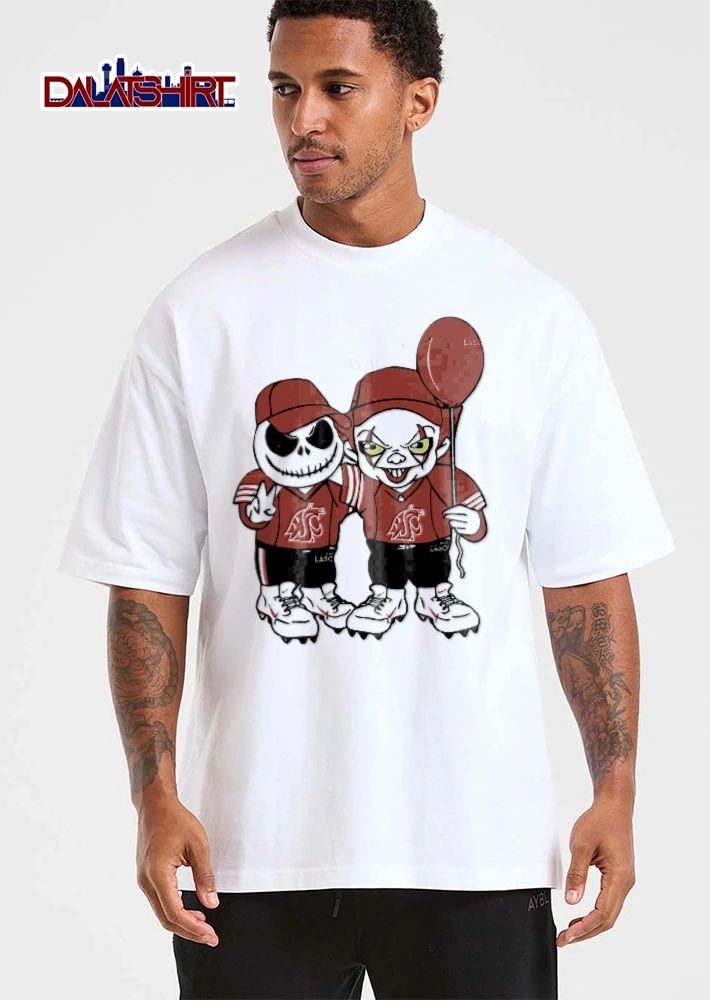 Washington State Cougars NCAA Cartoon Skeleton Clown Red Football Jerseys Balloon shirt
