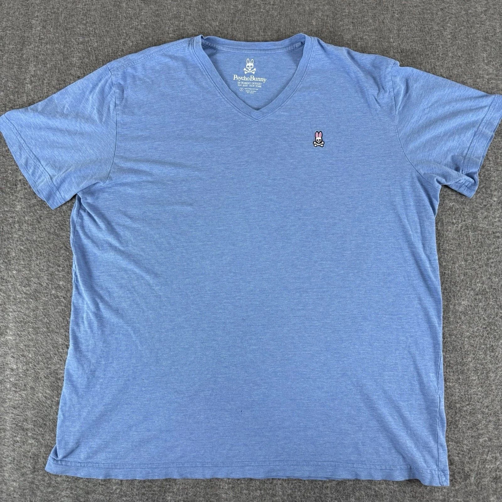 Psycho Bunny Logo Blue V-Neck T-Shirt Pima Cotton Men’s Size 7 Large