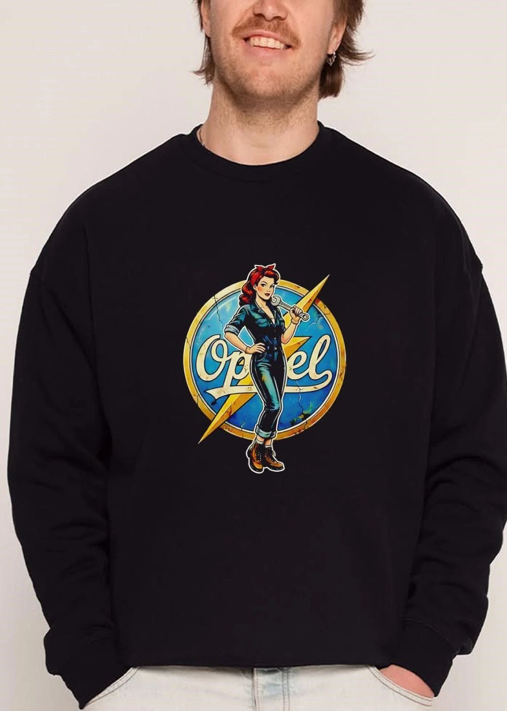Opel Pinup Mechanic Girl Wrench Distressed Lightning Emblem Vintage shirt