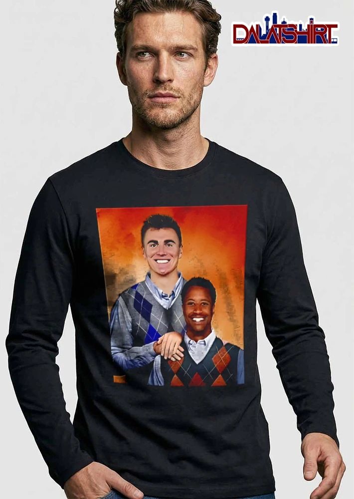 Two Smiling Men In Argyle Sweater Vests Studio Portrait Painting shirt