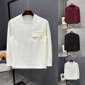 Mens Daily Wear Long Sleeve Pocket Splicing Tee Solid Color Round Neck Top