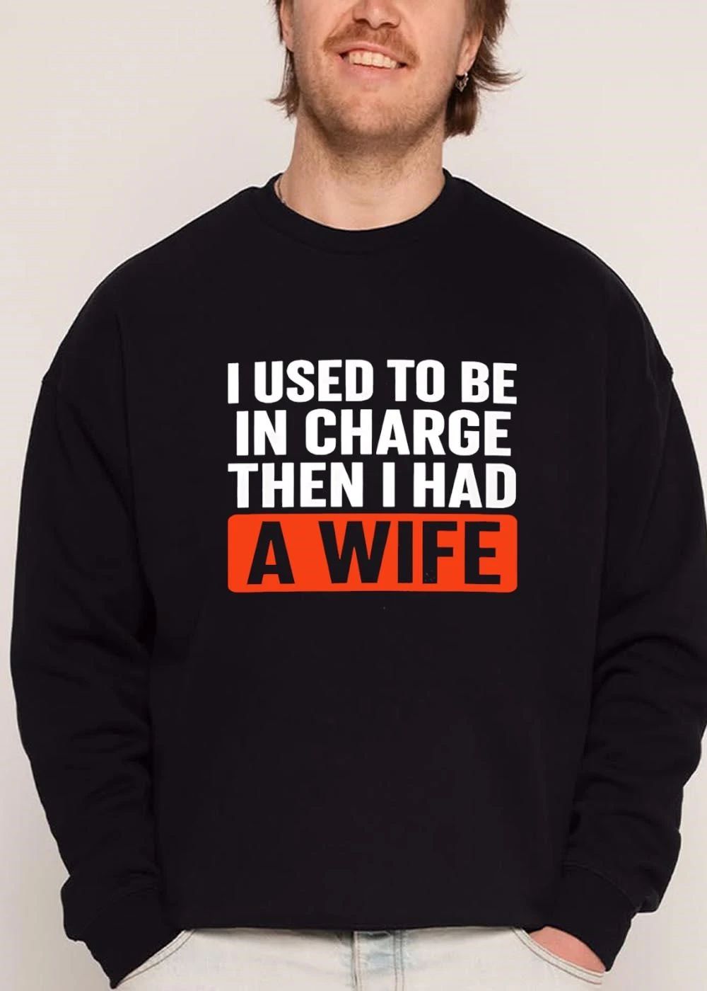I Used To Be In Charge Then Had A Wife Bold Typography Red Box shirt