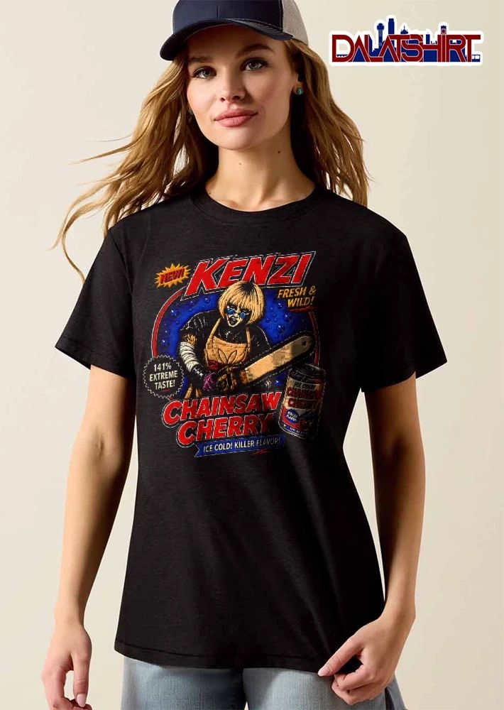 Kenzi Fresh And Wild 141 Percent Extreme Taste Chainsaw Cherry Ice Cold Killer Flavor Blonde Woman Apron shirt
