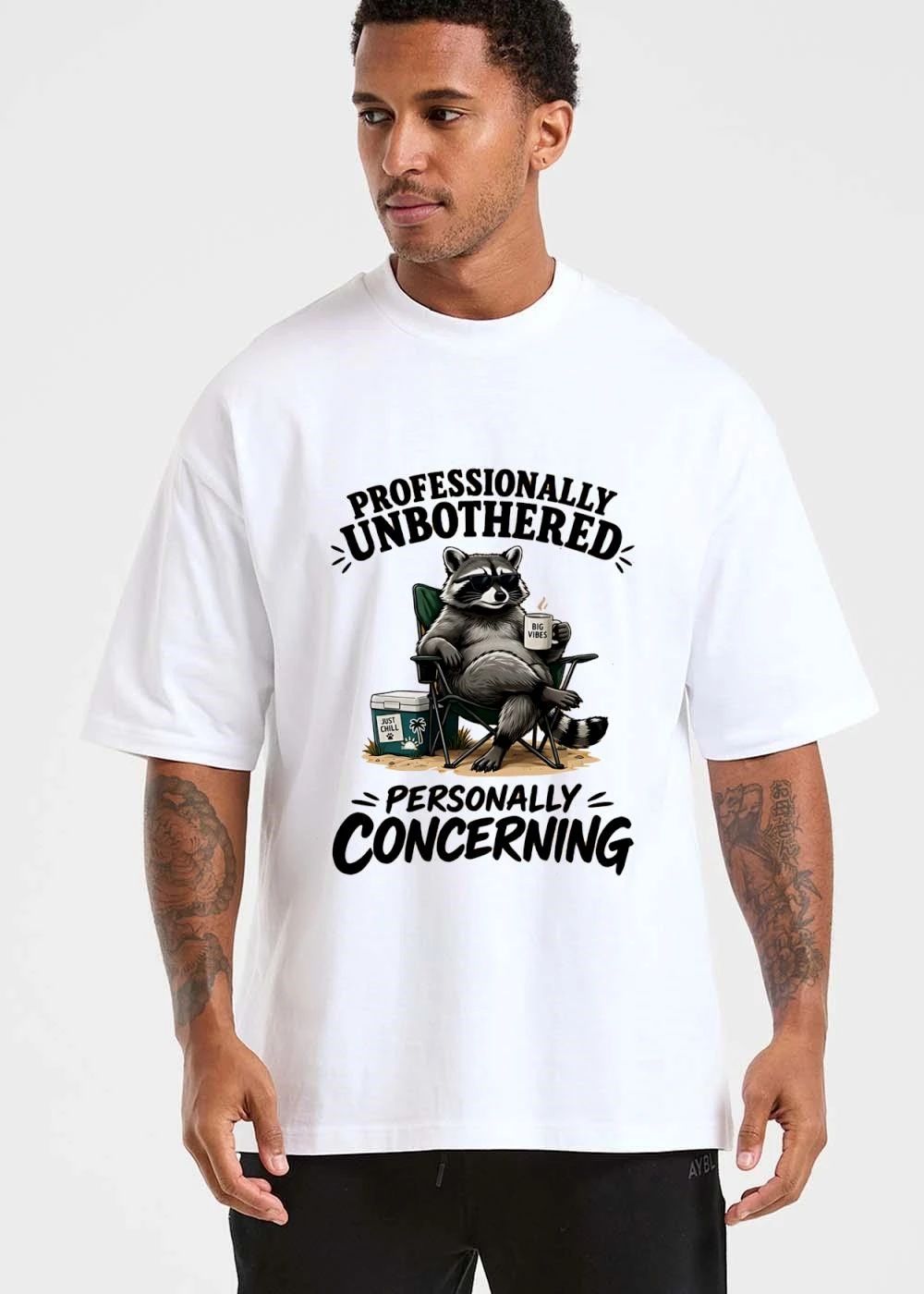 Professionally Unbothered Personally Concerning Raccoon Sunglasses Lawn Chair Cooler Cartoon shirt