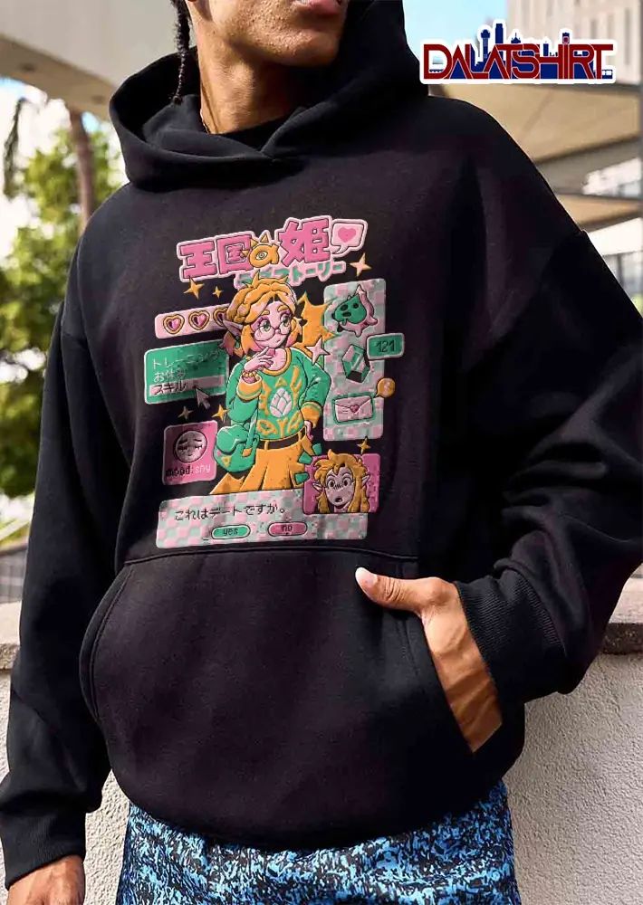 Kingdom Princess Love Story Is This A Date Mood Shy Anime Girl Video Game Ui Retro Cartoon shirt