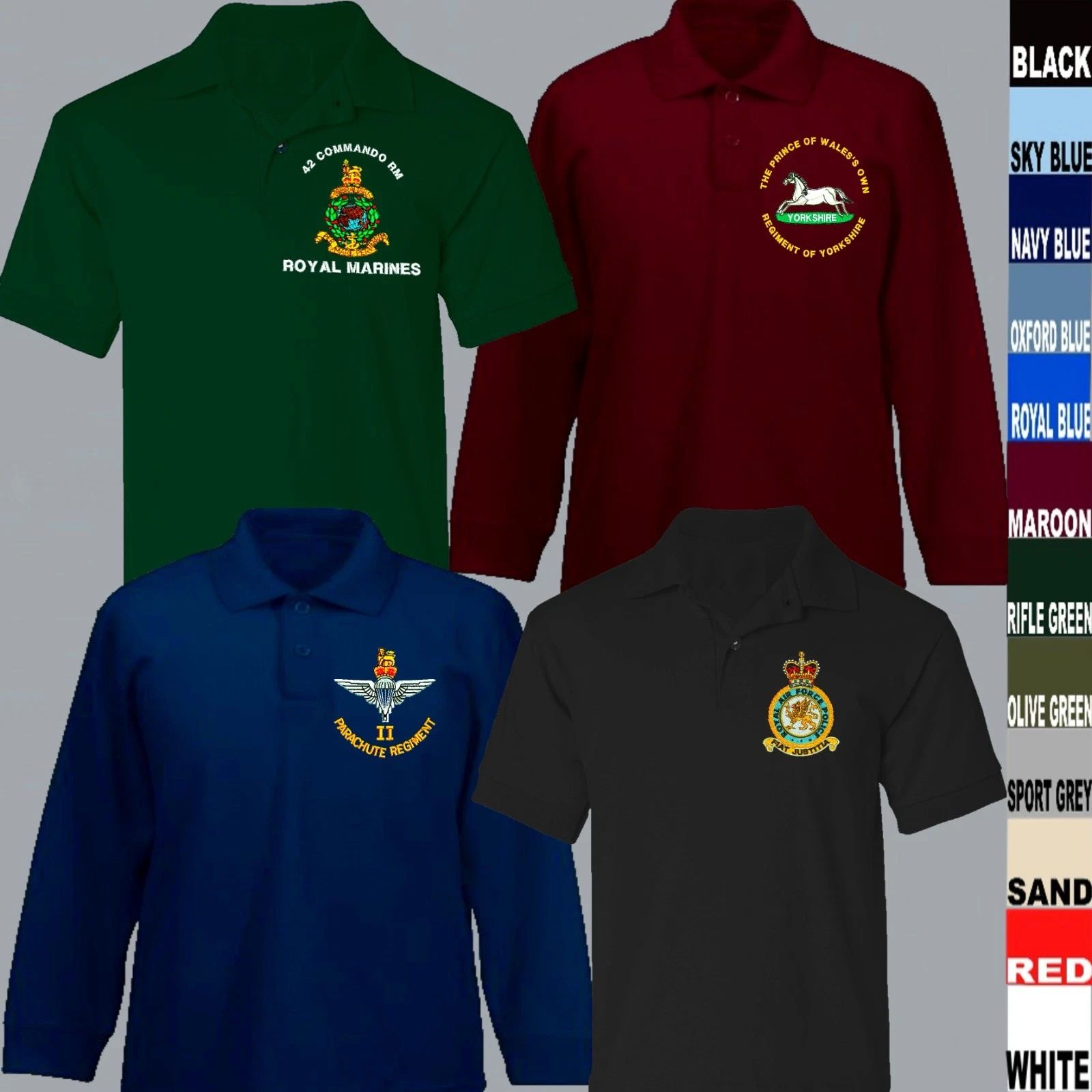 UNITS A TO E UK FOREIGN REGIMENT CORPS EMBROIDERED SHORT LONG SLEEVE POLO SHIRT