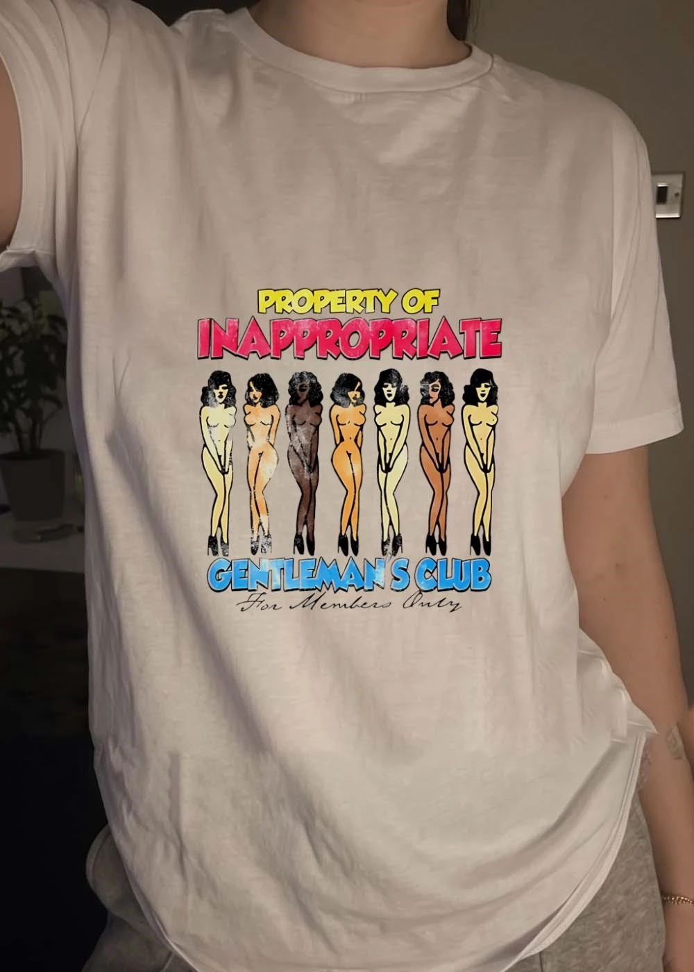Property Of Inappropriate Gentlemans Club For Members Only Seven Cartoon Pin Up Girls Line Art shirt