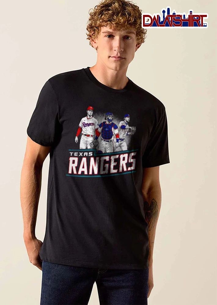 Texas Rangers MLB Three Baseball Players Catcher Halftone Line Art shirt