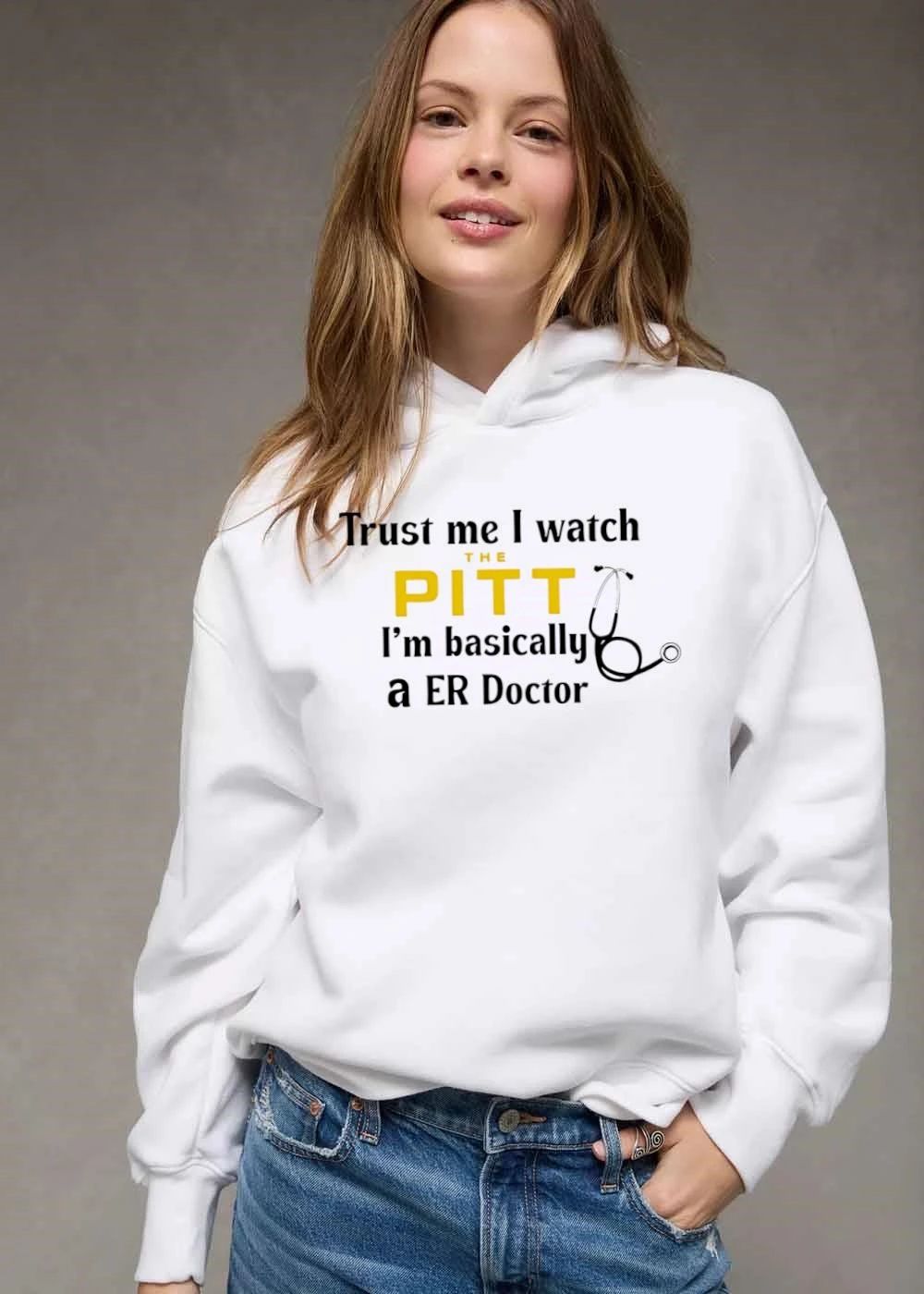 Trust Me I Watch The Pitt Im Basically A Er Doctor Black Stethoscope Line Art shirt