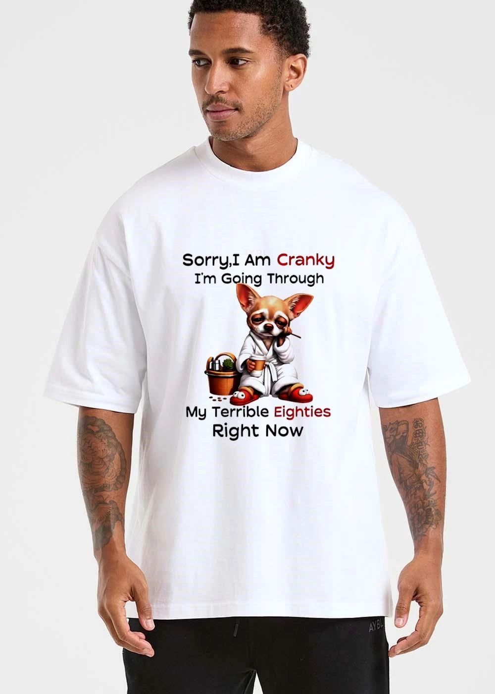 Sorry I Am Cranky Im Going Through My Terrible Eighties Right Now Tired Chihuahua Bathrobe Coffee Cup shirt