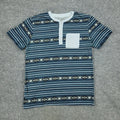 Carbon Shirt Men's Medium Blue Striped Henley Geometric AOP Graphic Short Sleeve