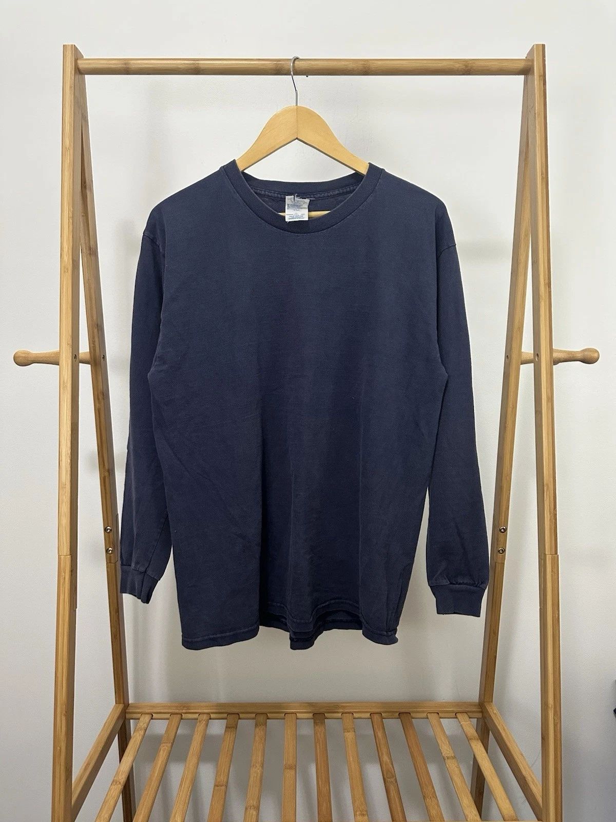 VTG Faded BLANK Essential Long Sleeve WIP Work Delta T-Shirt Size L