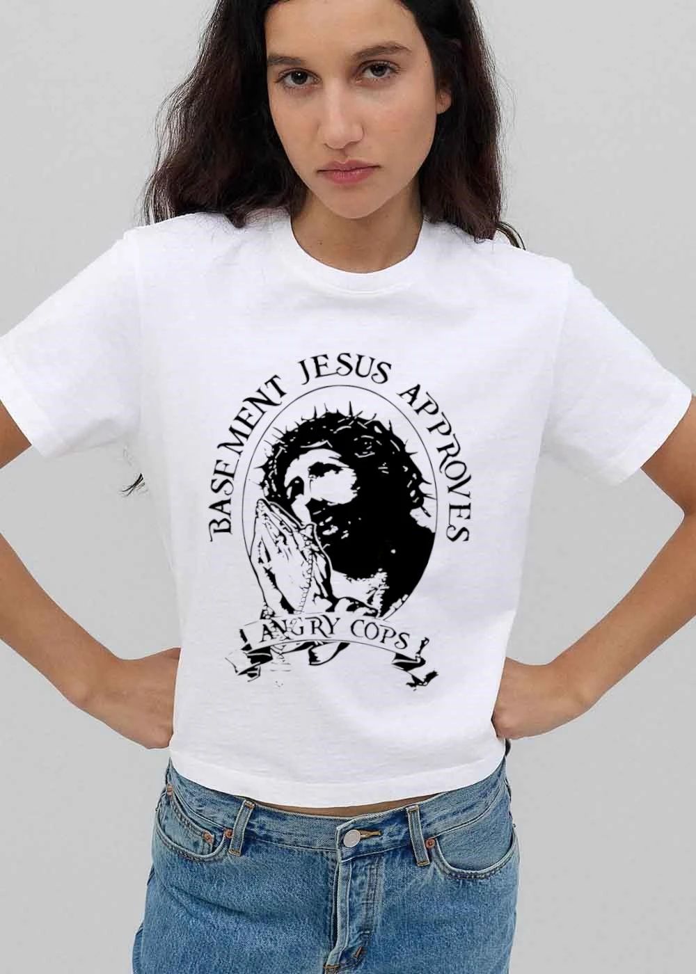 Angry Cops Basement Jesus Approves Crown Thorns Praying shirt