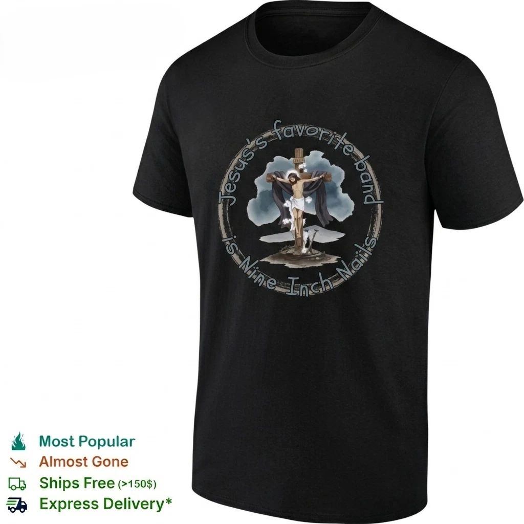 Jesus on Cross Shirt Funny Religious Rock Meme Graphic Tee Unisex Trendy Sale !!