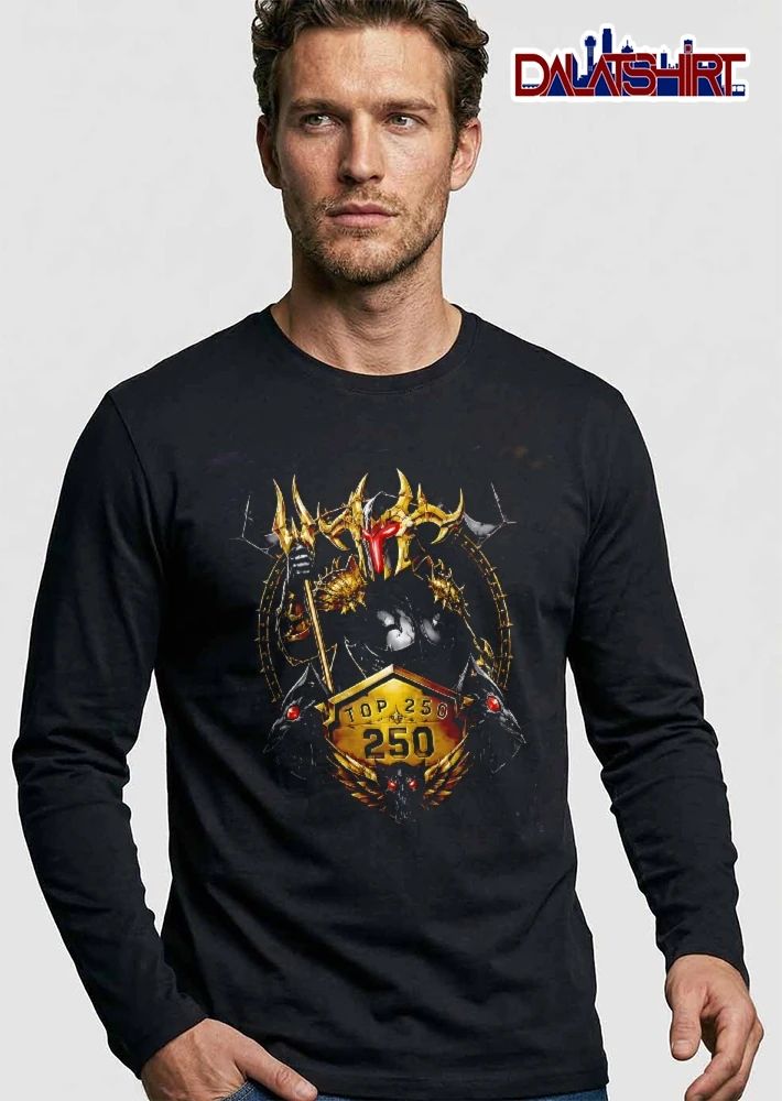 250 Golden Armored Warrior Trident Horned Helmet Crest shirt