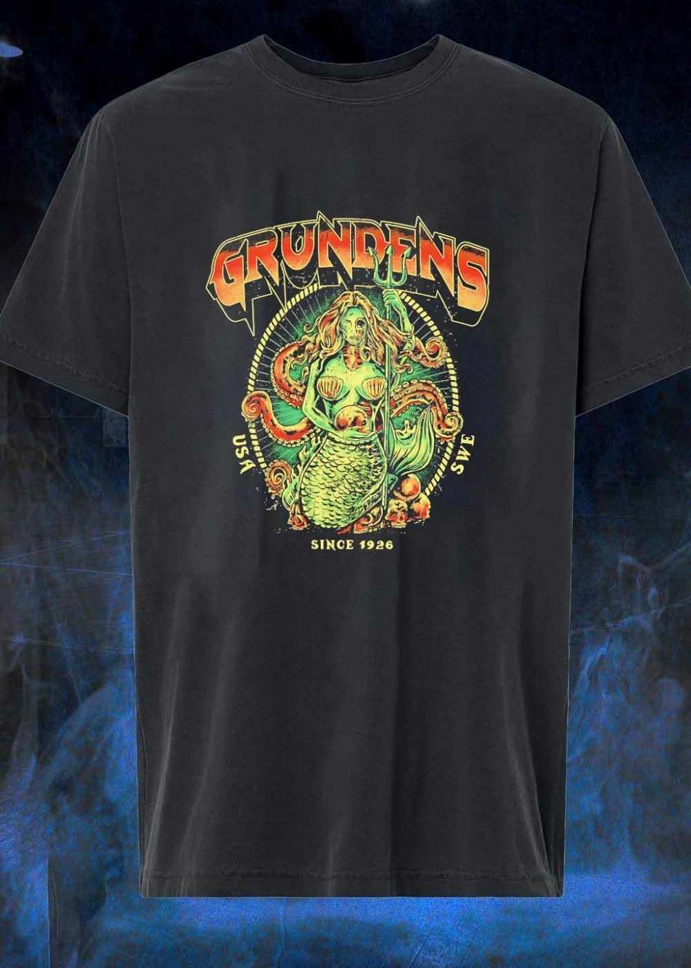 Grundens USA SWE Since 1926 Undead Mermaid Holding Skull shirt