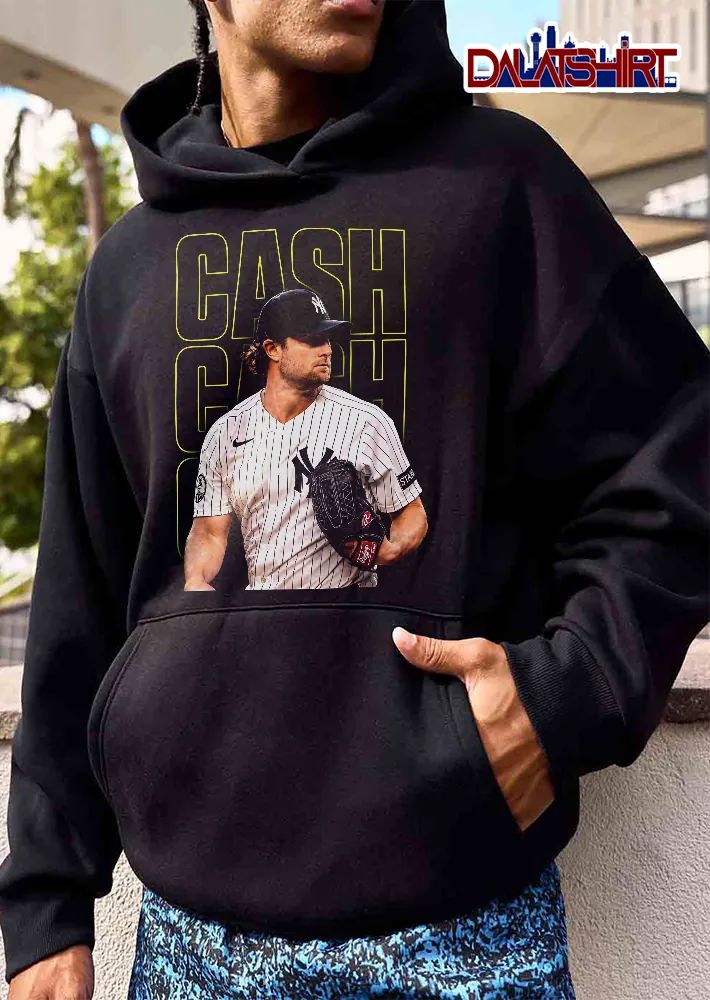 New York Yankees MLB Cash Pitcher Holding Glove Neon Outline Typography shirt