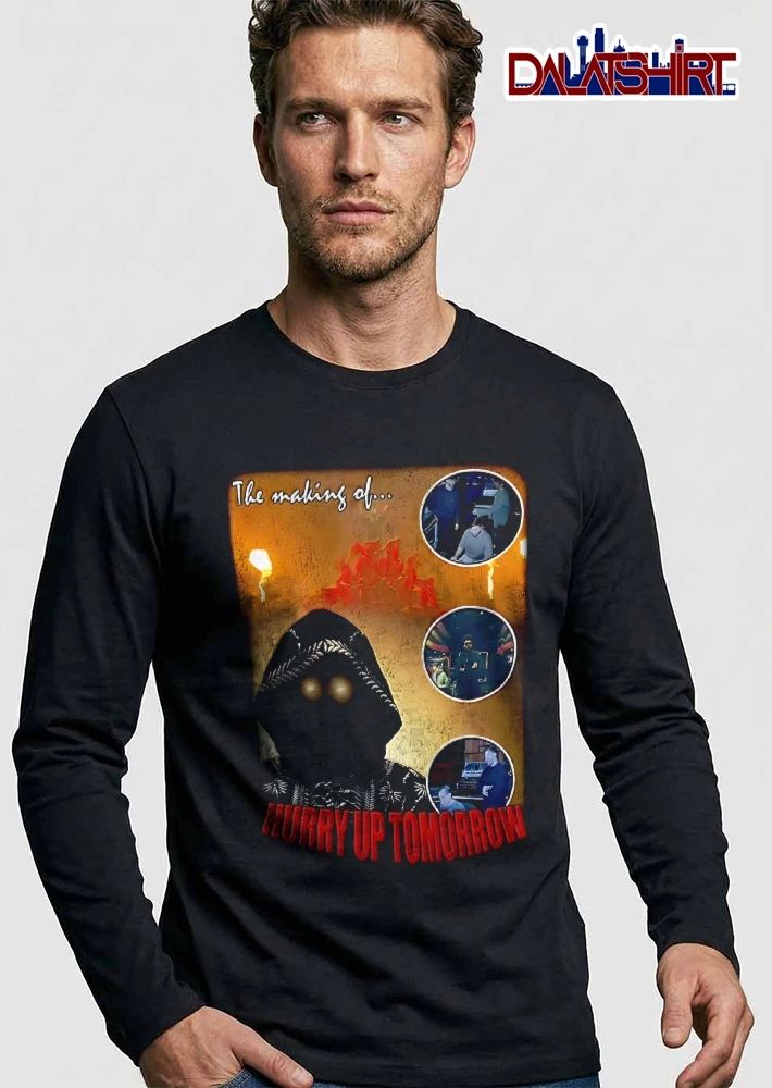 The Making Of Hurry Up Tomorrow Hooded Figure Glowing Eyes Studio Inset Photos Retro Poster shirt
