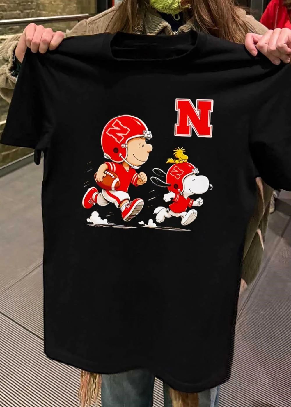 Peanuts Gang Nebraska Cornhuskers Football Players Running with N Logo Shirt