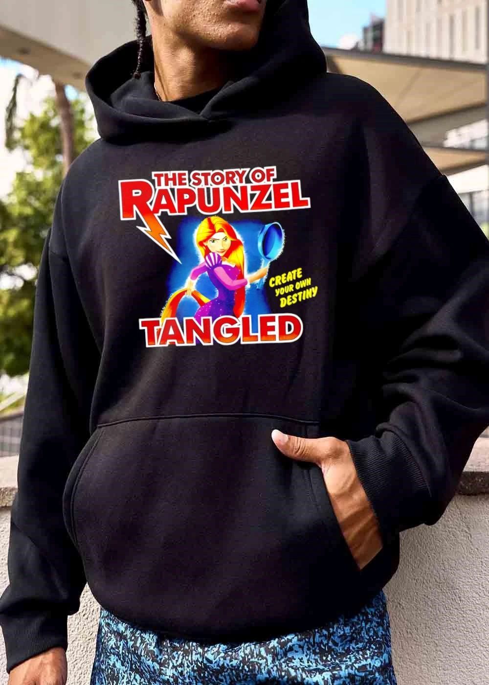The Story Of Rapunzel Tangled Create Your Own Destiny Princess Holding Frying Pan Blonde Hair Cartoon shirt
