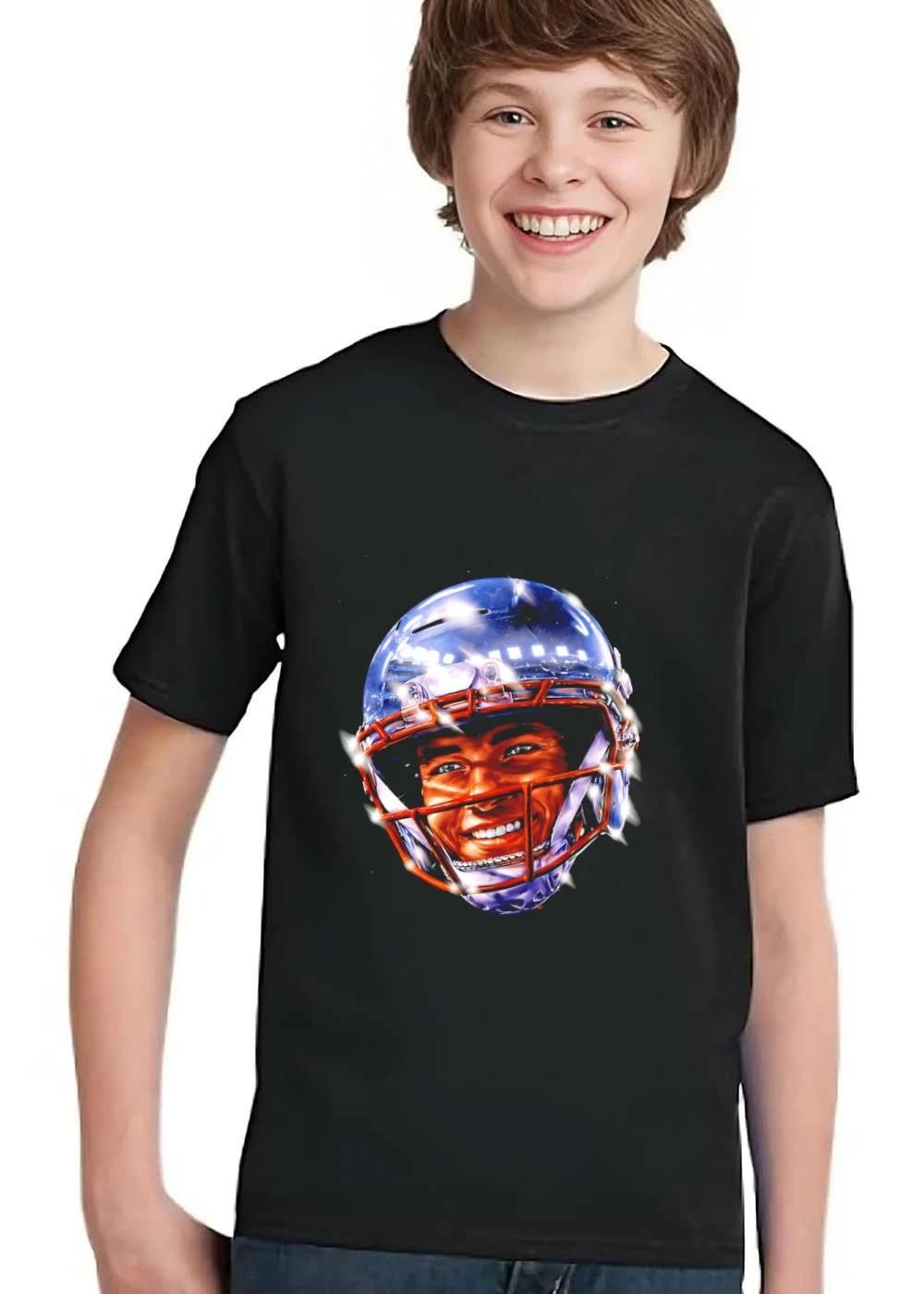 Smiling Football Player Glossy Metallic Helmet Stadium Lights shirt