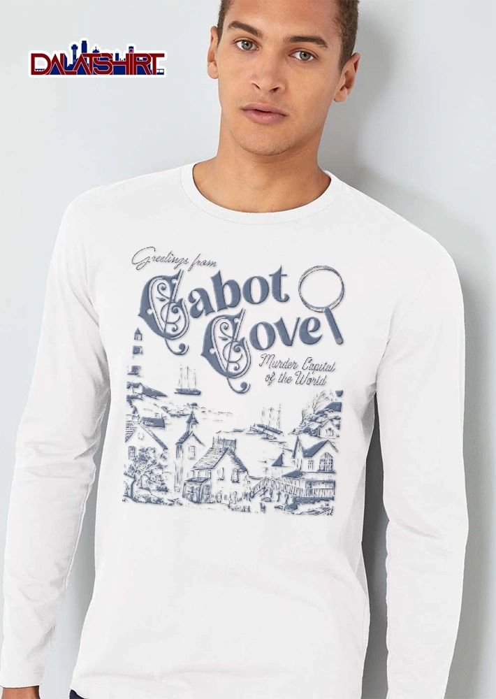 Greetings From Cabot Cove Murder Capital Of The World Magnifying Glass Coastal Village Line Art shirt