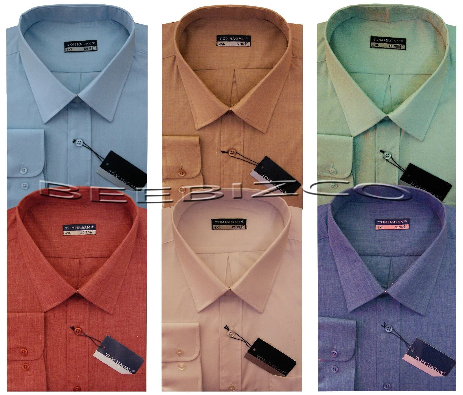 Long Sleeve Shirt Plain King Size Formal Casual Button Up w/ Pocket by Tom Hagan