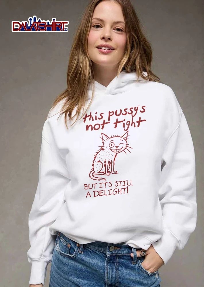 This Pussys Not Tight But Its Still A Delight Winking Scruffy Cartoon Cat Line Art shirt