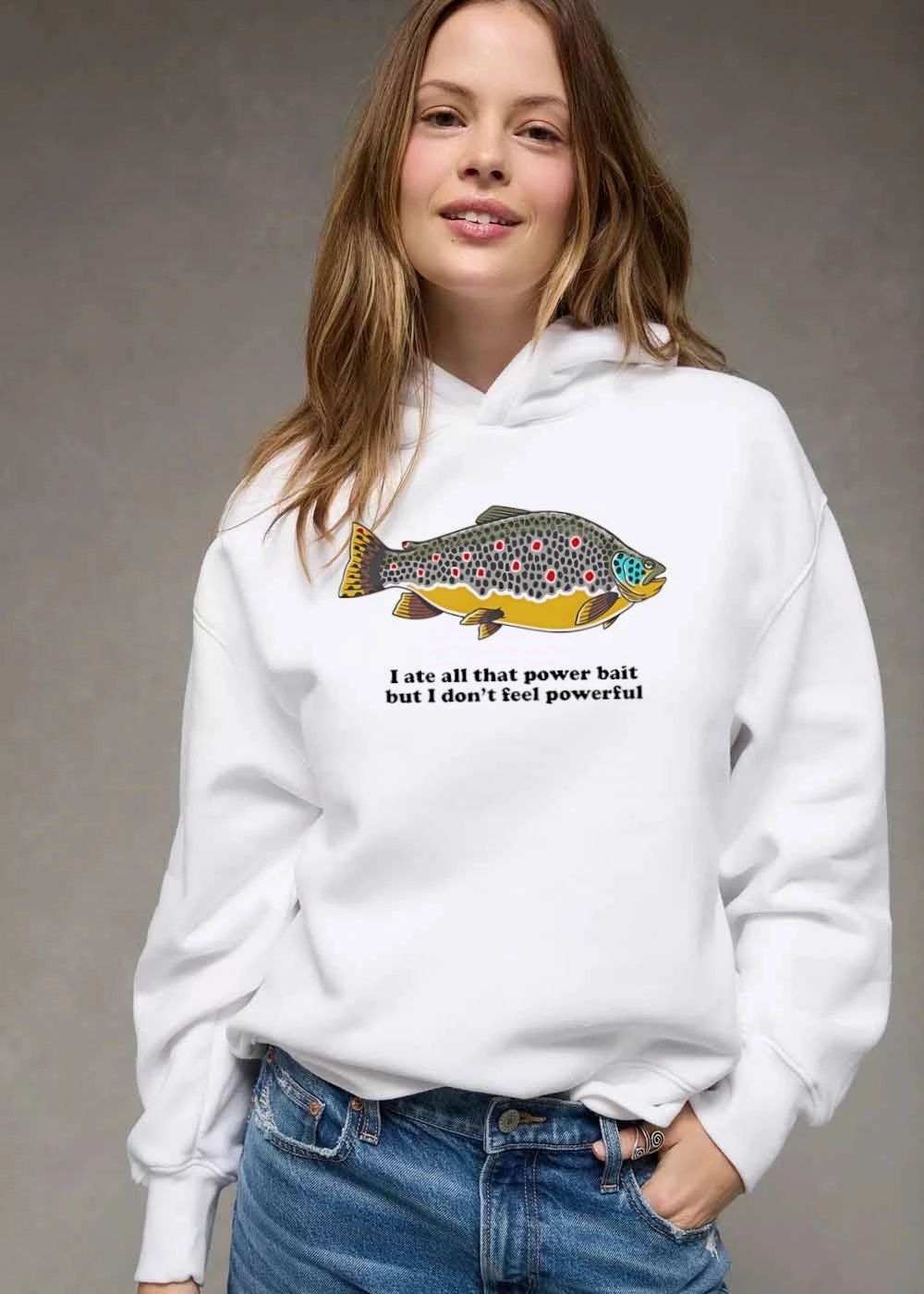 I Ate All That Power Bait But Dont Feel Powerful Chubby Brown Trout Cartoon shirt