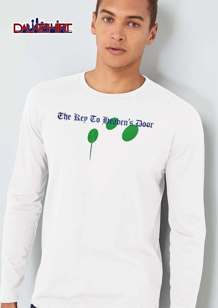 The Key To Heavens Door Blue Lettering Three Green Ovals With Stem shirt