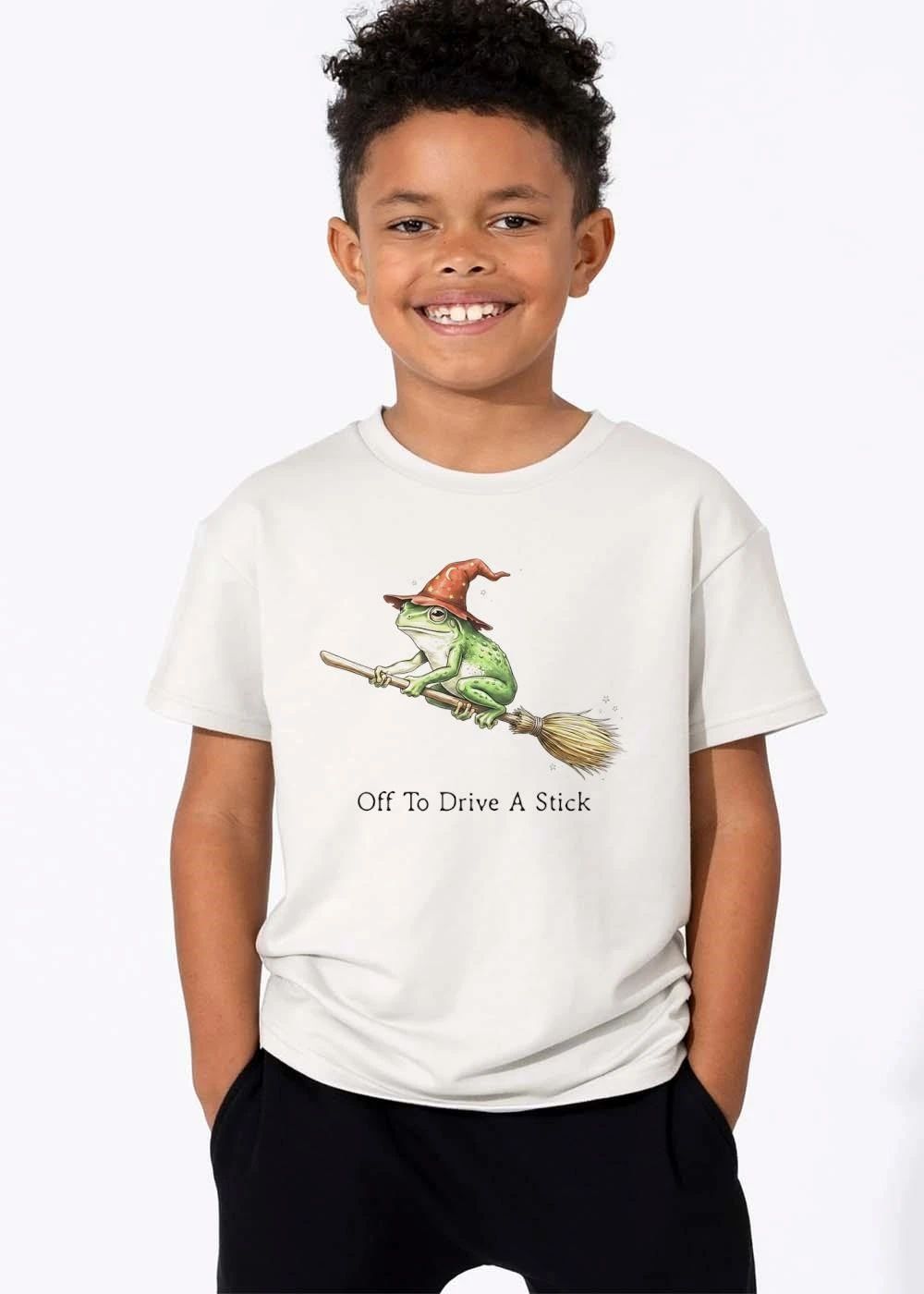 Off To Drive A Stick Green Frog Wizard Riding Flying Broomstick shirt