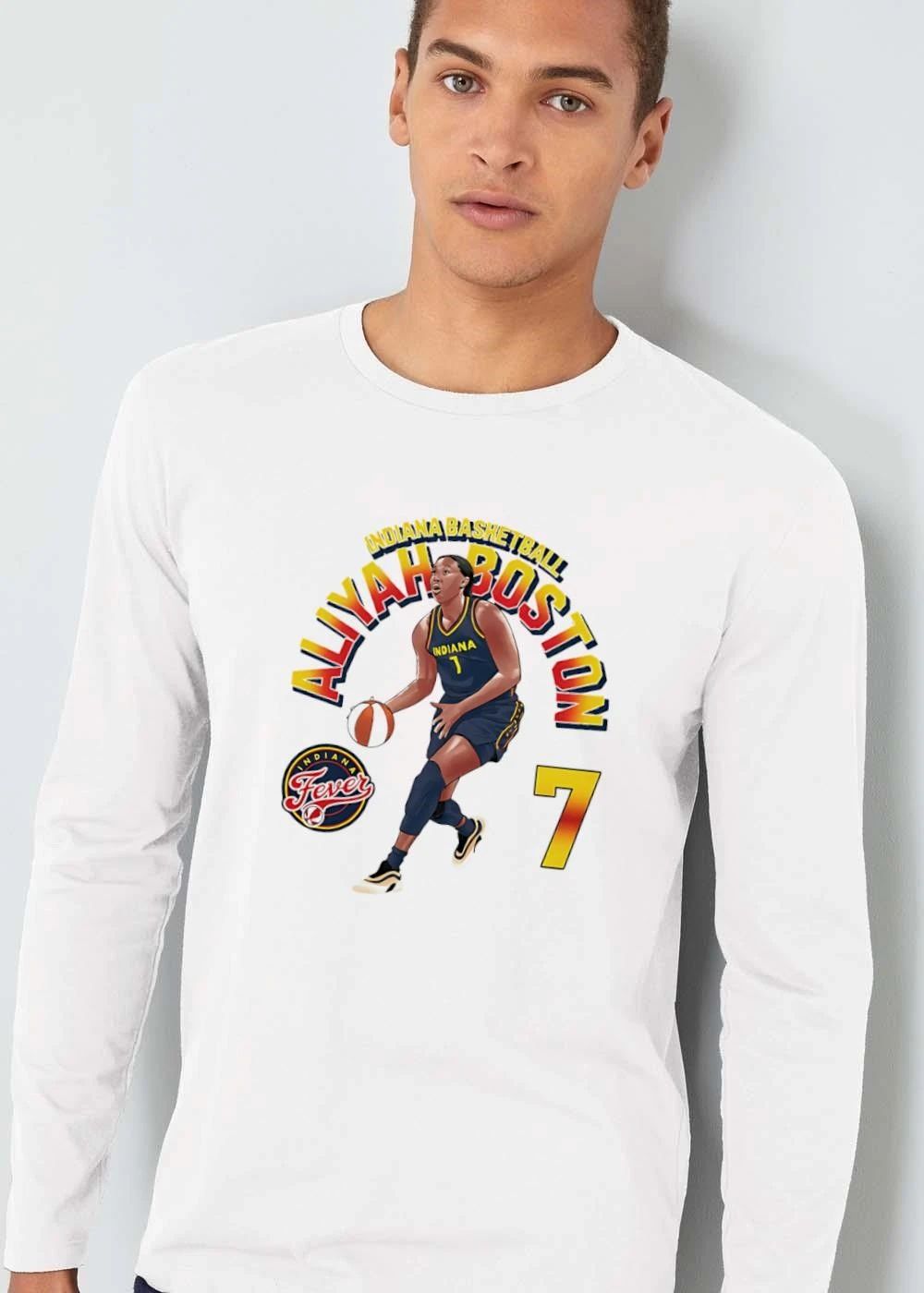 Indiana Fever WNBA Basketball Aliyah Boston 7 Player Illustration Dribbling shirt