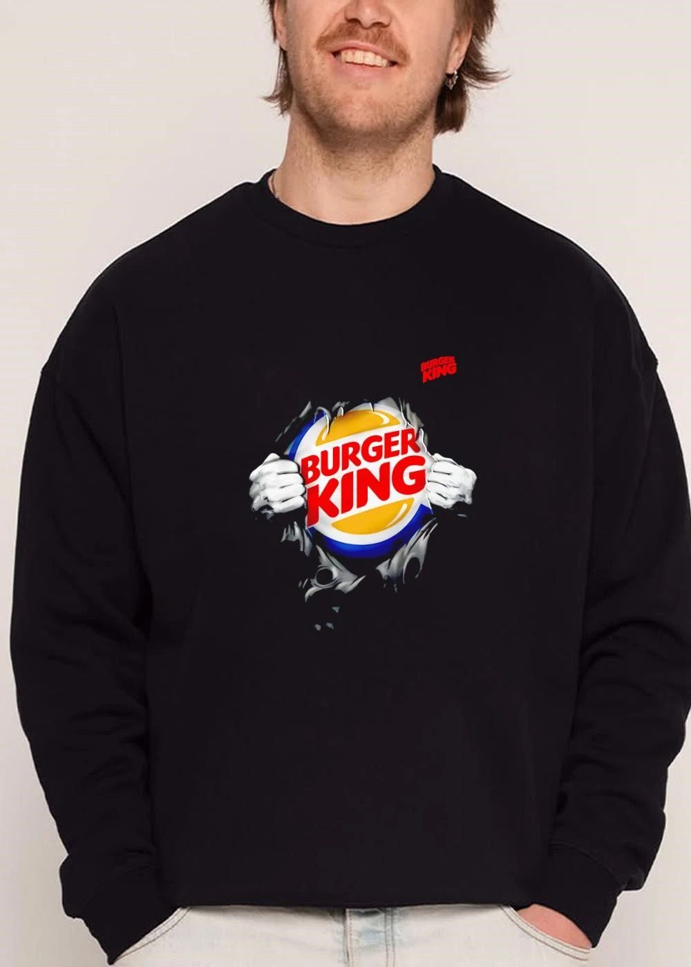 Burger King Superhero Hands Tearing Open Black Fabric Logo shirt