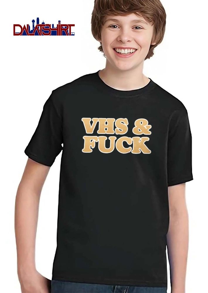 Vhs And Fuck Retro Bubbly Yellow Lettering Scanlines Black Background shirt