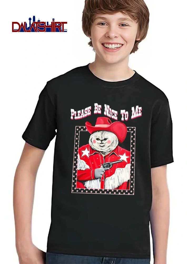 Please Be Nice To Me Cat Red Cowboy Outfit Holding Revolver shirt