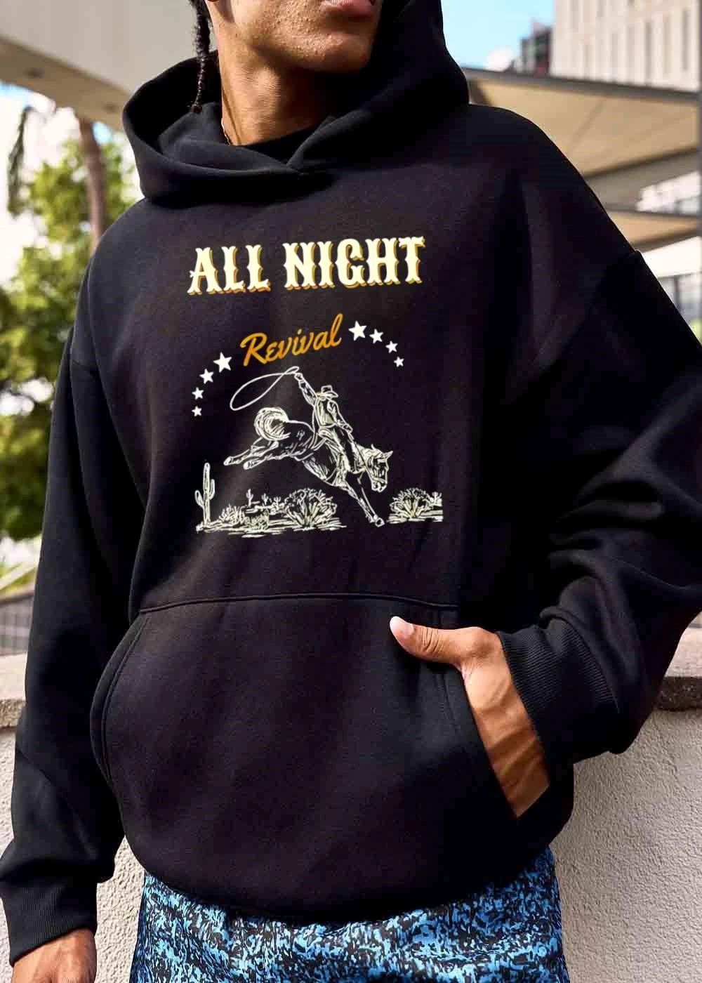All Night Revival Cowboy Bucking Horse Desert Cactus Line Art shirt
