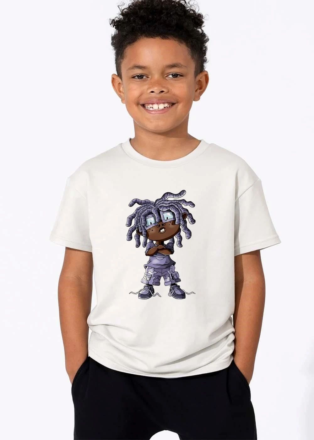 Black Toddler Purple Dreadlocks Glasses Camo Shorts Cartoon Caricature shirt