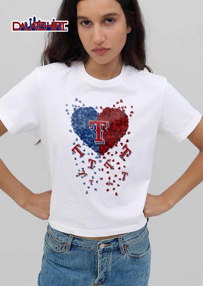 Texas Rangers MLB Red Blue Split Heart Falling Team Logos shirt